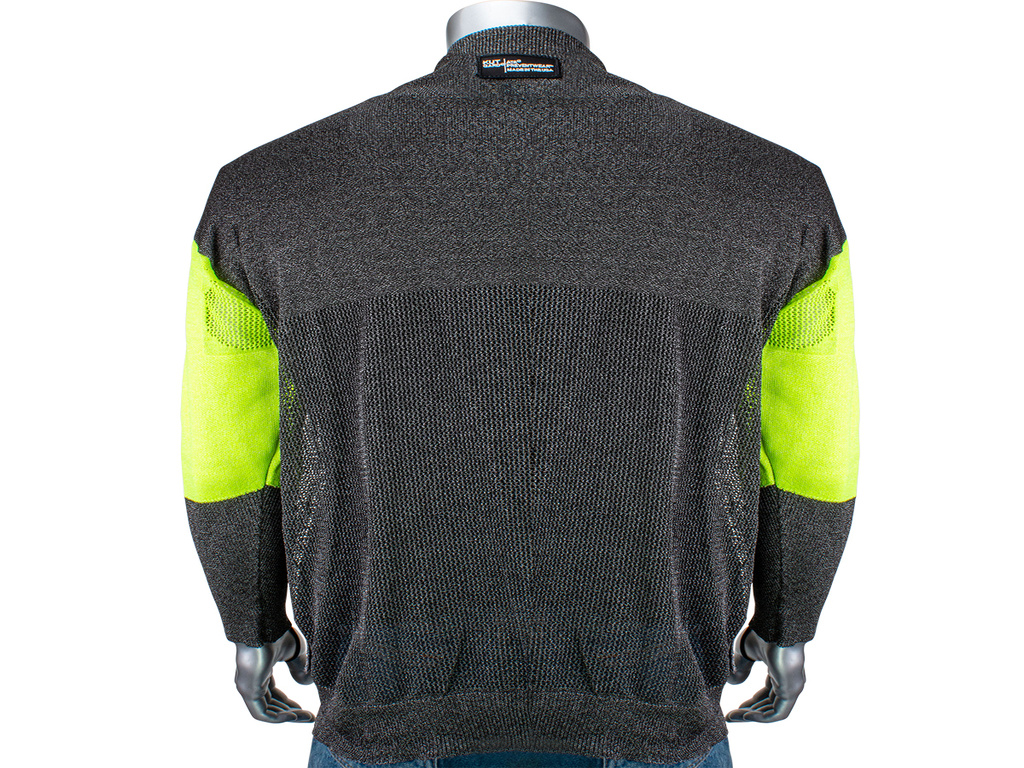 P190BP-PP1-TL PIP® Kut Gard® ATA® PreventWear™ Pullovers w/ Hi-Vis Sleeves, 3` Collar, 3/4 Mesh Back, Removable Belly Patch & Thumb Loops 